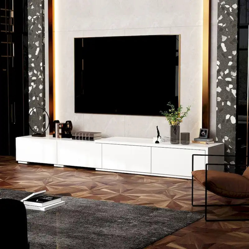 Meuble TV Contemporain - Meuble de Rangement, Meuble TV Blanc
