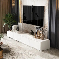 Console TV contemporaine - Armoire de rangement, meuble multimédia blanc