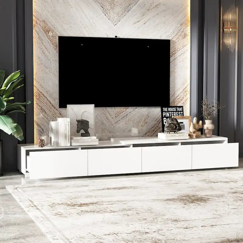 Console TV contemporaine - Armoire de rangement, meuble multimédia blanc