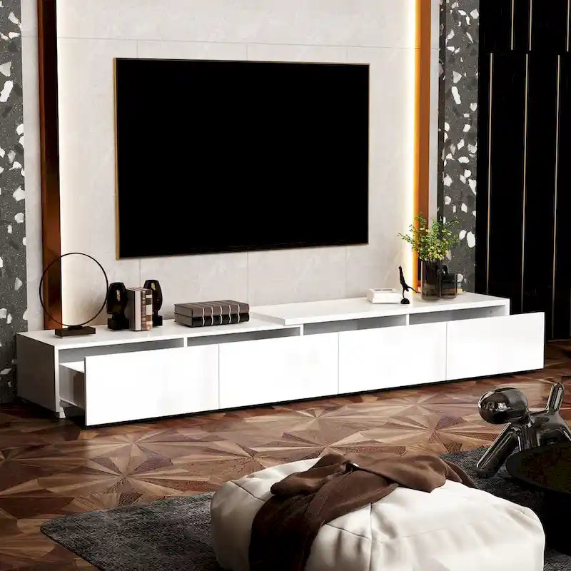 Console TV contemporaine - Armoire de rangement, meuble multimédia blanc
