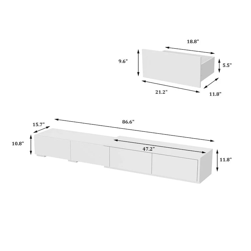 Console TV contemporaine - Armoire de rangement, meuble multimédia blanc