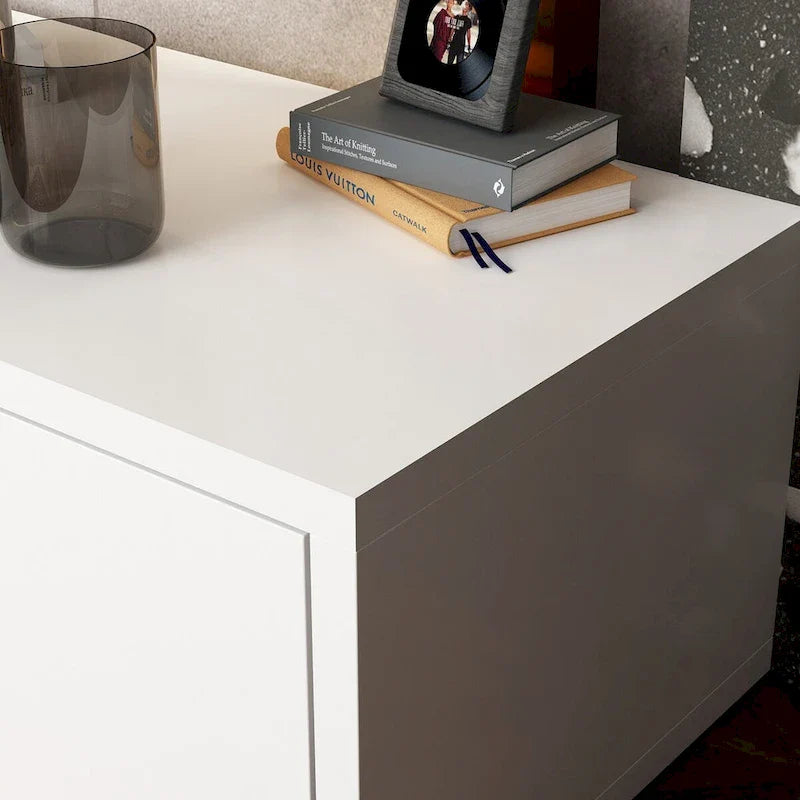 Console TV contemporaine - Armoire de rangement, meuble multimédia blanc
