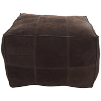 Pouf carré bas en cuir avec motifs patchwork - Marron, Gris ou Marron foncé - Roche River Decor