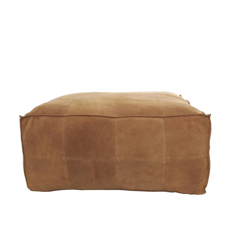 Pouf carré bas en cuir avec motifs patchwork - Marron, Gris ou Marron foncé - Roche River Decor