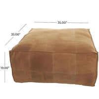 Pouf carré bas en cuir avec motifs patchwork - Marron, Gris ou Marron foncé - Roche River Decor