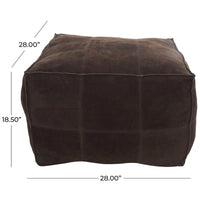Pouf carré bas en cuir avec motifs patchwork - Marron, Gris ou Marron foncé - Roche River Decor