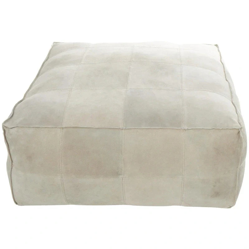 Pouf carré bas en cuir avec motifs patchwork - Marron, Gris ou Marron foncé - Roche River Decor