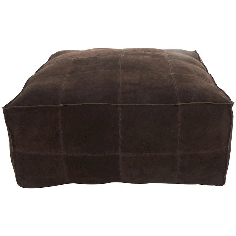 Pouf carré bas en cuir avec motifs patchwork - Marron, Gris ou Marron foncé - Roche River Decor