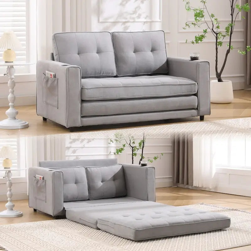 Canapé Futon Rembourré Oaks Aura avec Canapé-Lit Escamotable, Choix Multicolore, Causeuse Capitonnée Pliable avec Porte-Gobelet