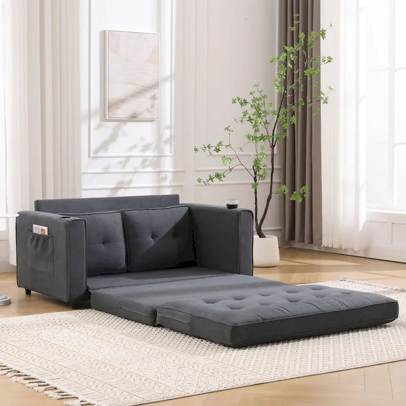Canapé Futon Rembourré Oaks Aura avec Canapé-Lit Escamotable, Choix Multicolore, Causeuse Capitonnée Pliable avec Porte-Gobelet