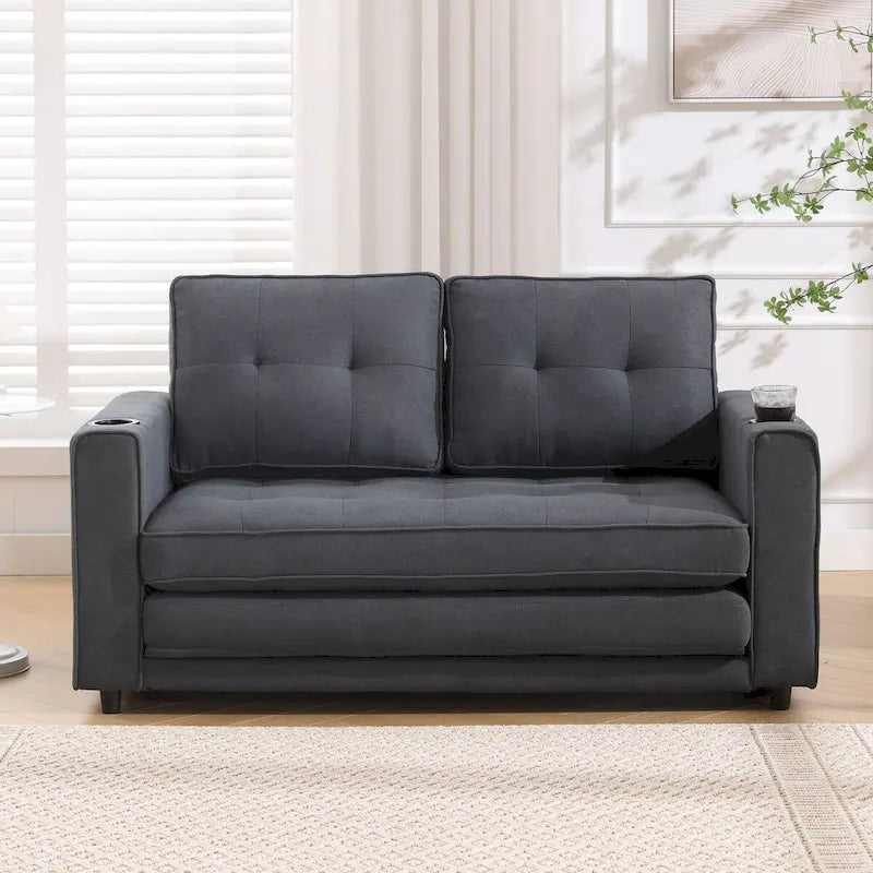 Canapé Futon Rembourré Oaks Aura avec Canapé-Lit Escamotable, Choix Multicolore, Causeuse Capitonnée Pliable avec Porte-Gobelet