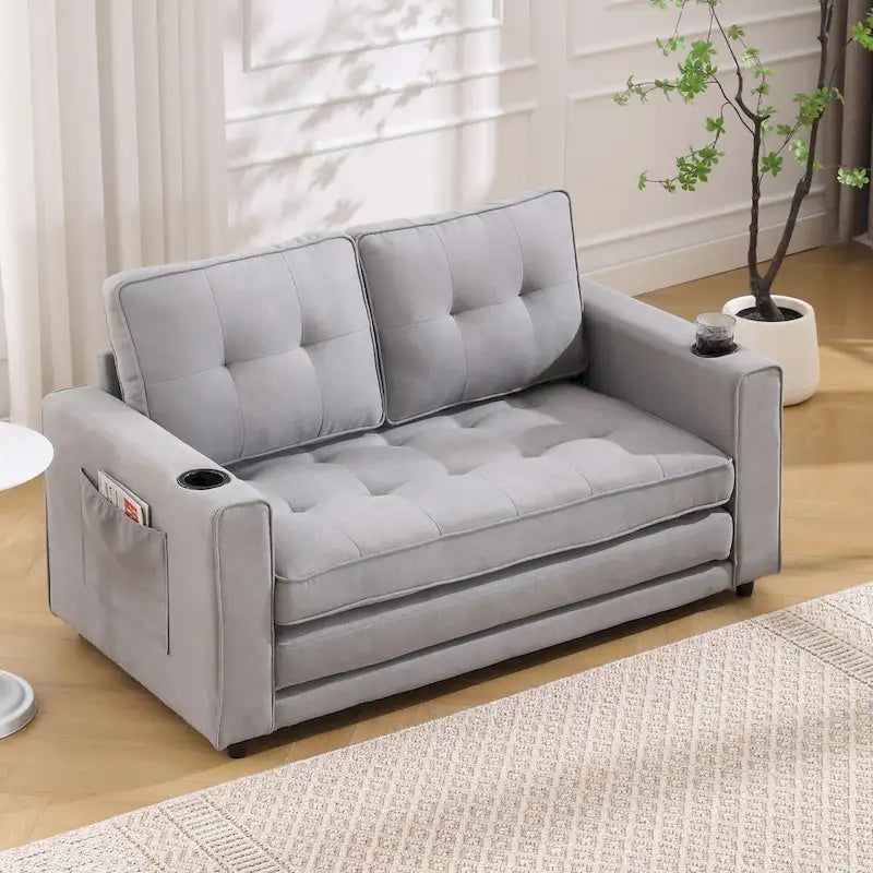 Canapé Futon Rembourré Oaks Aura avec Canapé-Lit Escamotable, Choix Multicolore, Causeuse Capitonnée Pliable avec Porte-Gobelet