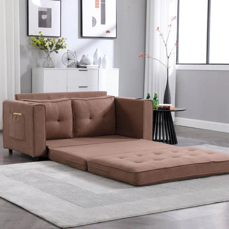 Canapé Futon Rembourré Oaks Aura avec Canapé-Lit Escamotable, Choix Multicolore, Causeuse Capitonnée Pliable avec Porte-Gobelet