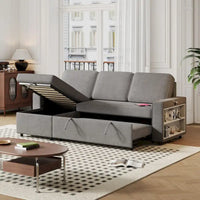 Canapé-Lit Escamotable Oaks Aura 85.8 pouces, Canapé Forme L avec Port USB, Canapé Convertible avec Étagères de Rangement