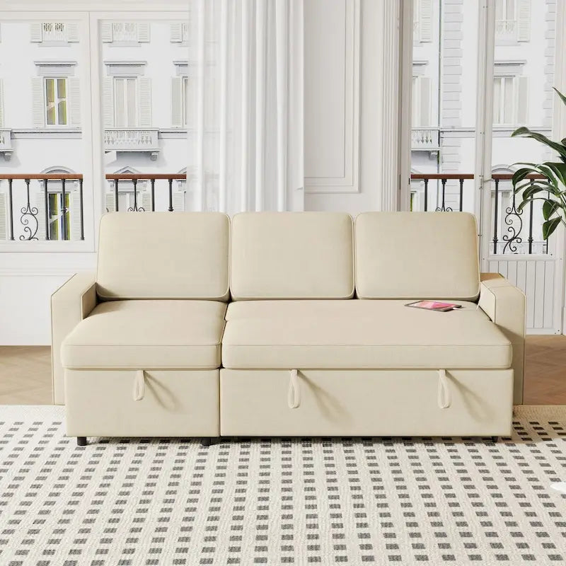 Canapé-Lit Escamotable Oaks Aura 85.8 pouces, Canapé Forme L avec Port USB, Canapé Convertible avec Étagères de Rangement