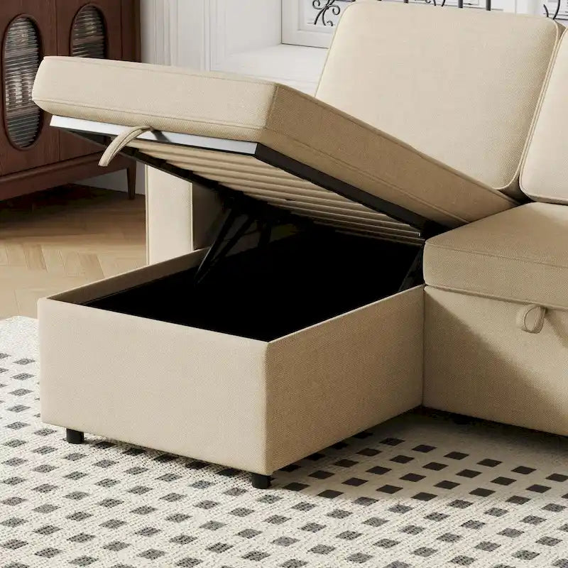 Canapé-Lit Escamotable Oaks Aura 85.8 pouces, Canapé Forme L avec Port USB, Canapé Convertible avec Étagères de Rangement