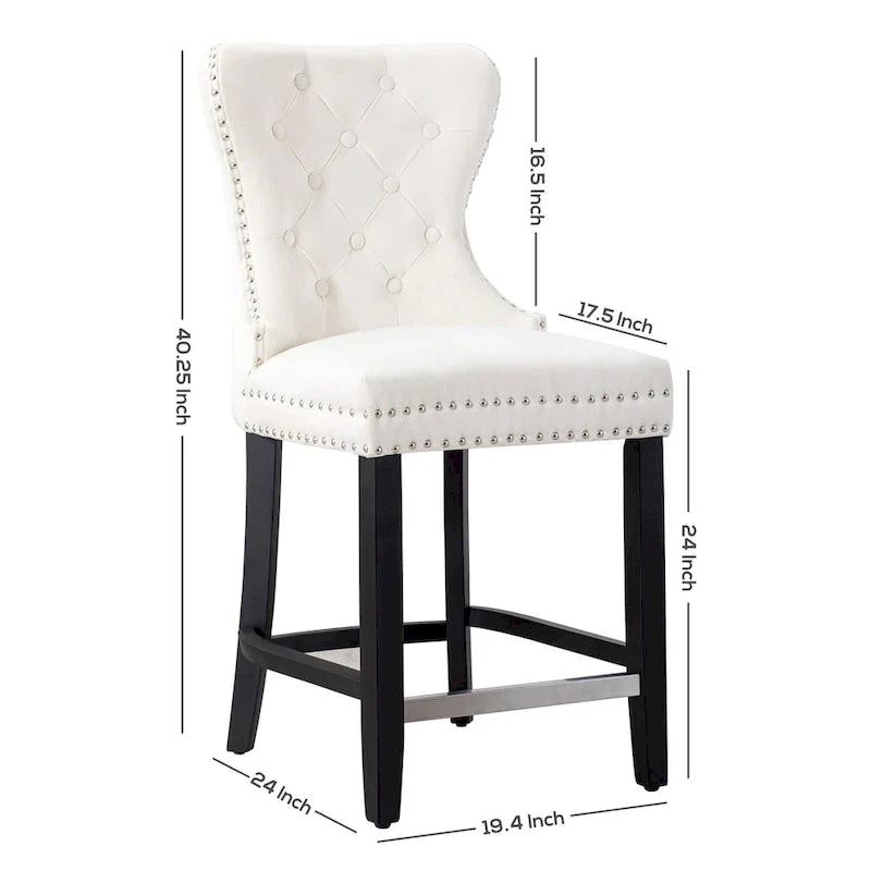 Carter 24 Tabouret de comptoir capitonné à dossier en aile et clous décoratifs (lot de 2)