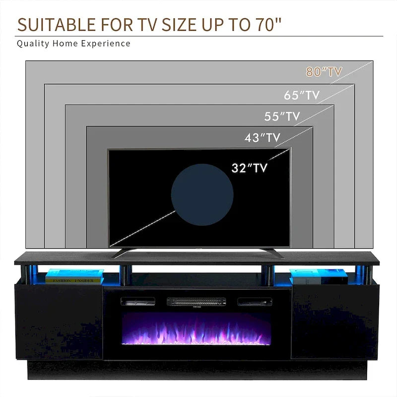 Meuble TV cheminée 70 avec cheminée électrique 36