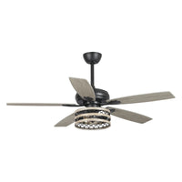Ventilateur de plafond cage noir 52 style ferme bois flotté 5 pales avec télécommande
