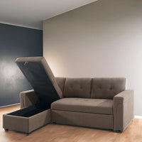 Canapé sectionnel convertible réversible avec lit escamotable, méridienne de rangement dissimulée et pieds durables