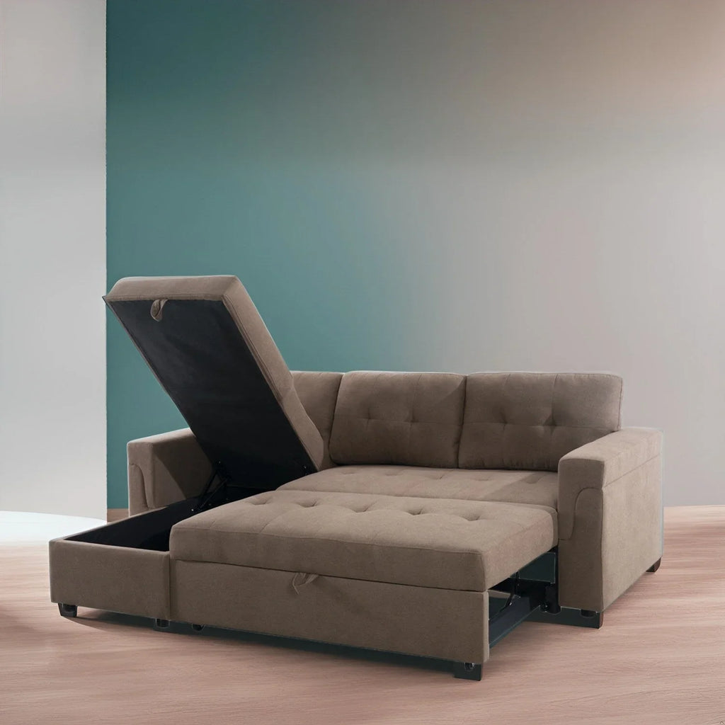 Canapé sectionnel convertible réversible avec lit escamotable, méridienne de rangement dissimulée et pieds durables