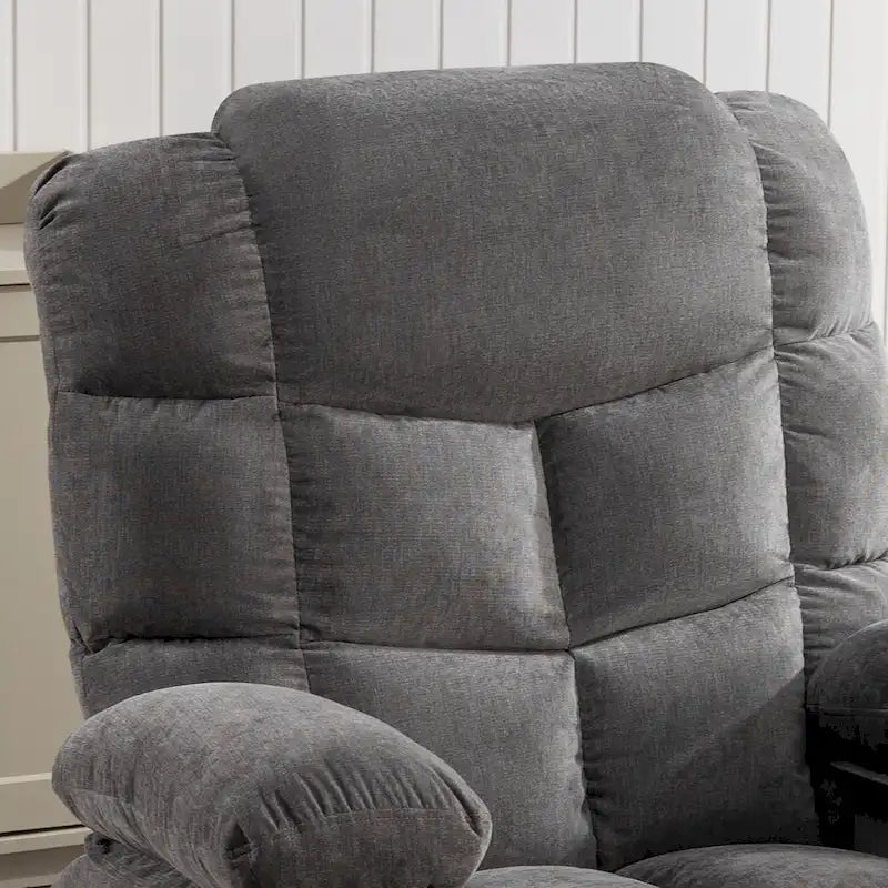 Fauteuil inclinable surdimensionné gris avec chauffage et massage, inclinaison 150, bascule 30, charge USB et 2 porte-gobelets