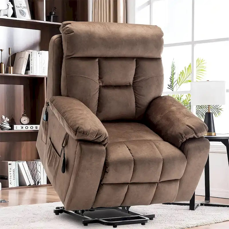 Grand fauteuil releveur massant électrique avec chauffage, porte-gobelet caché