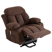 Fauteuil releveur électrique gris avec massage chauffant, charge USB, télécommande et poches latérales pratiques pour seniors