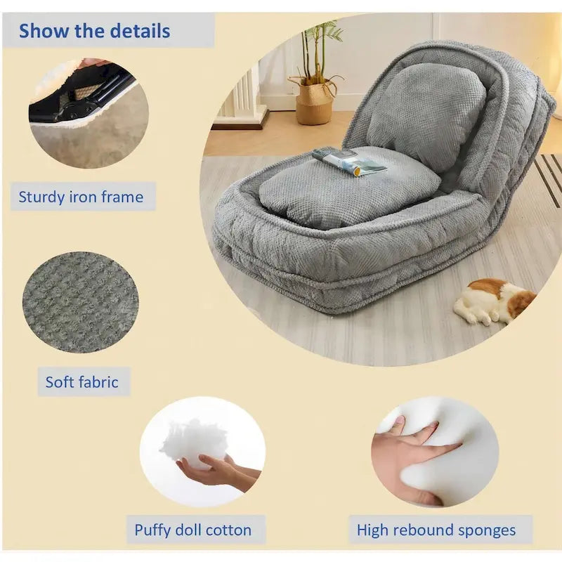 Canapé moelleux, 5 positions réglables, assise, sommeil, pliage, adapté à la chambre ou au salon