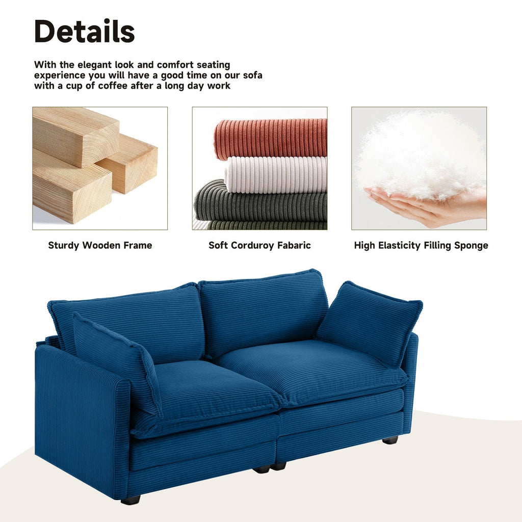 Canapé sectionnel en velours côtelé avec ottomans amovibles & coussins ultra-doux pour salon & chambre