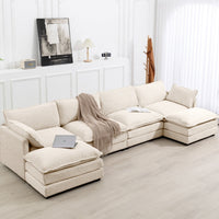 Canapé sectionnel en velours côtelé avec ottomans amovibles & coussins ultra-doux pour salon & chambre
