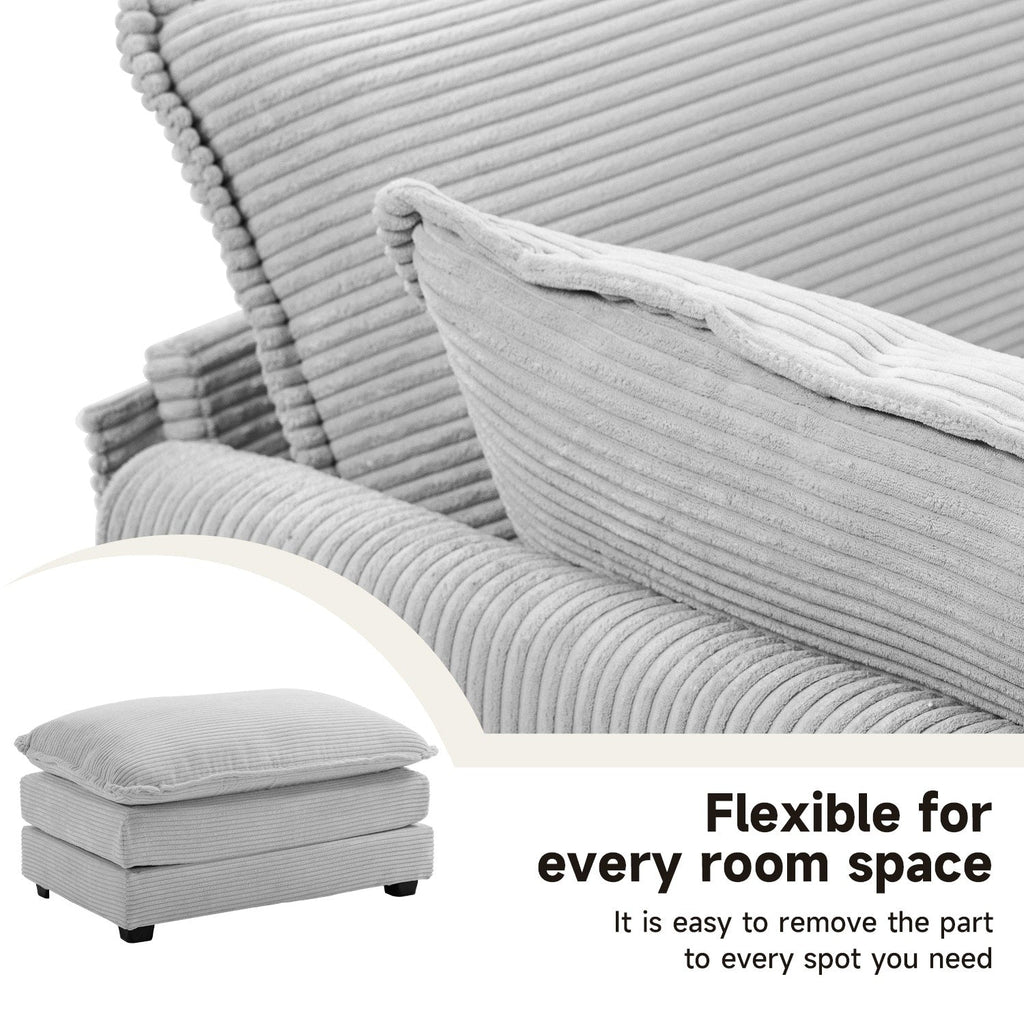 Canapé sectionnel en velours côtelé avec ottomans amovibles & coussins ultra-doux pour salon & chambre