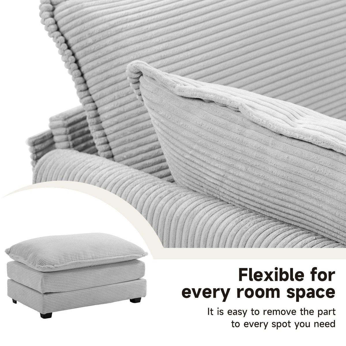 Canapé sectionnel en velours côtelé avec ottomans amovibles & coussins ultra-doux pour salon & chambre