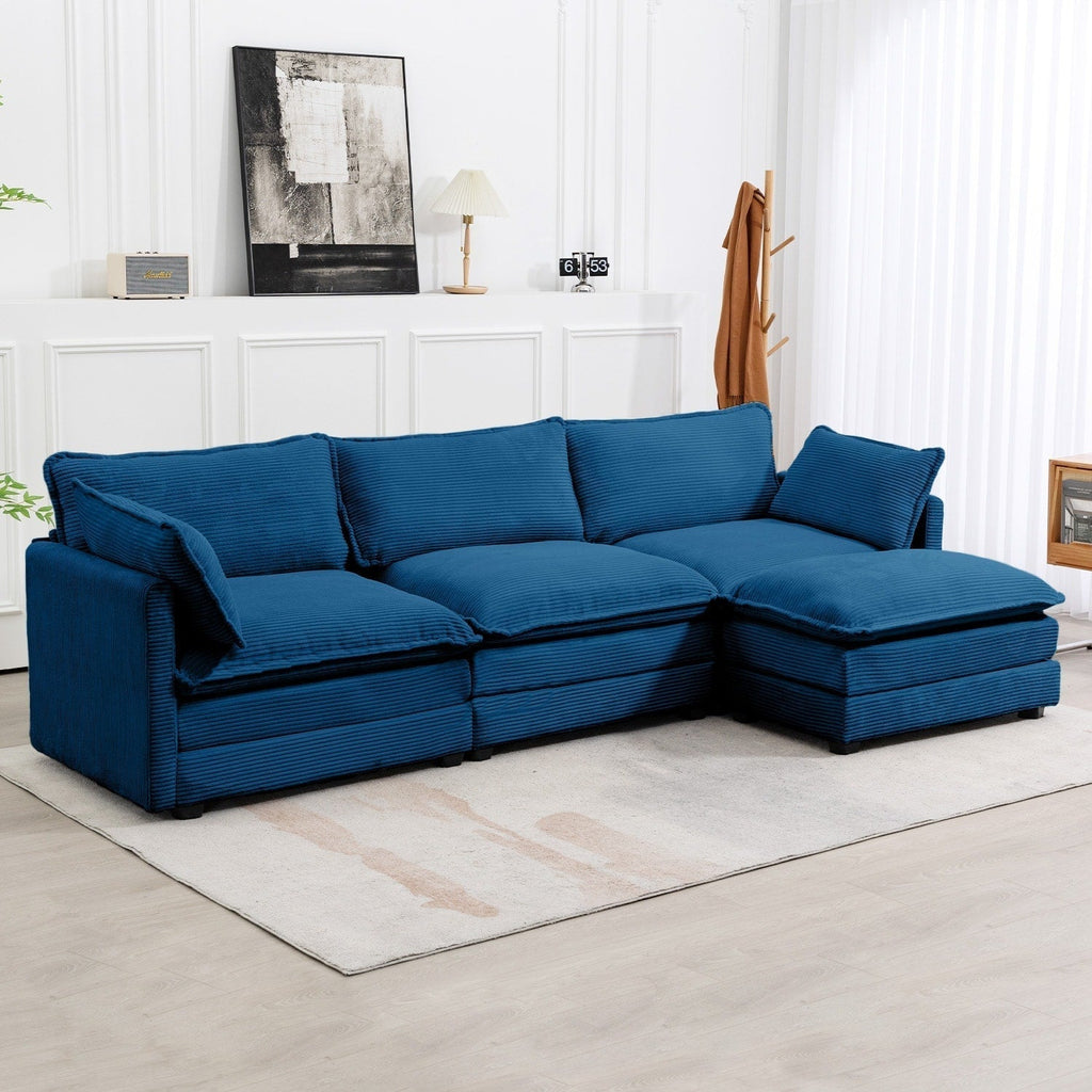 Canapé sectionnel en velours côtelé avec ottomans amovibles & coussins ultra-doux pour salon & chambre