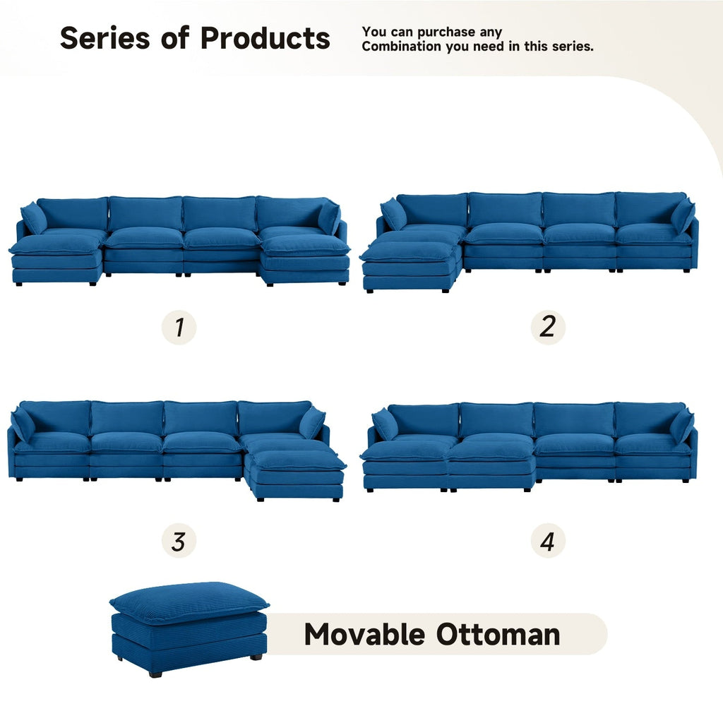 Canapé sectionnel en velours côtelé avec ottomans amovibles & coussins ultra-doux pour salon & chambre