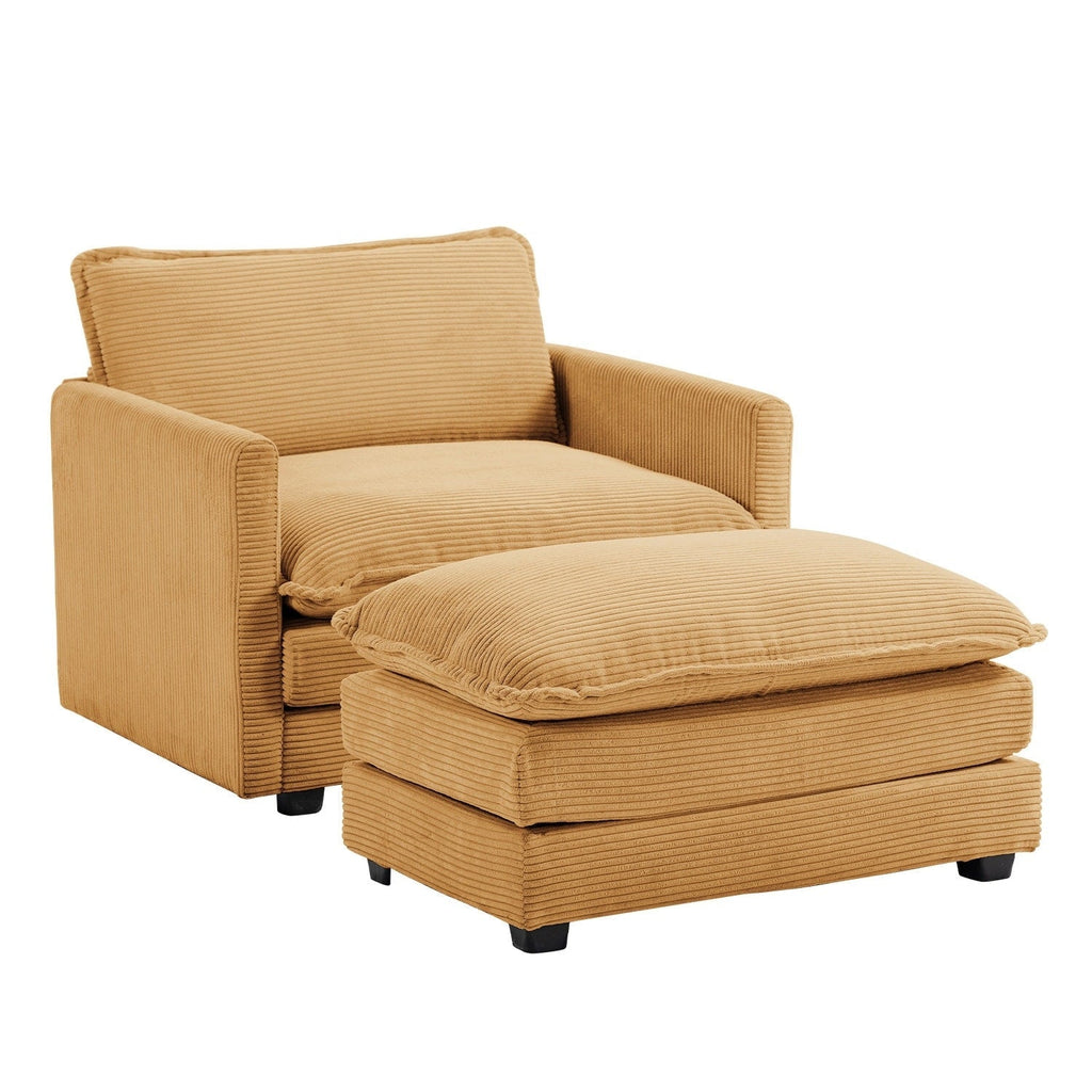 Canapé sectionnel en velours côtelé avec ottomans amovibles & coussins ultra-doux pour salon & chambre