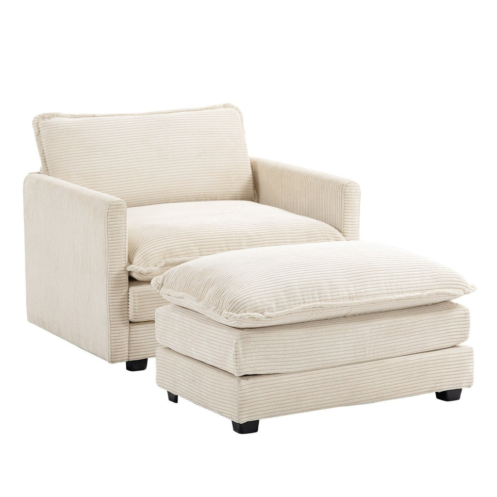 Canapé sectionnel en velours côtelé avec ottomans amovibles & coussins ultra-doux pour salon & chambre
