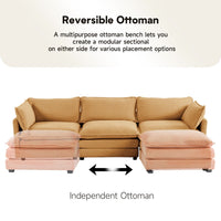 Canapé sectionnel en velours côtelé avec ottomans amovibles & coussins ultra-doux pour salon & chambre
