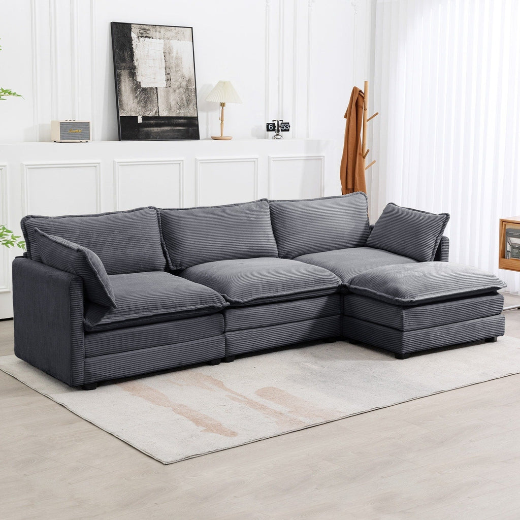 Canapé sectionnel en velours côtelé avec ottomans amovibles & coussins ultra-doux pour salon & chambre