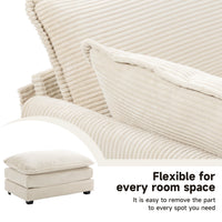 Canapé sectionnel en velours côtelé avec ottomans amovibles & coussins ultra-doux pour salon & chambre