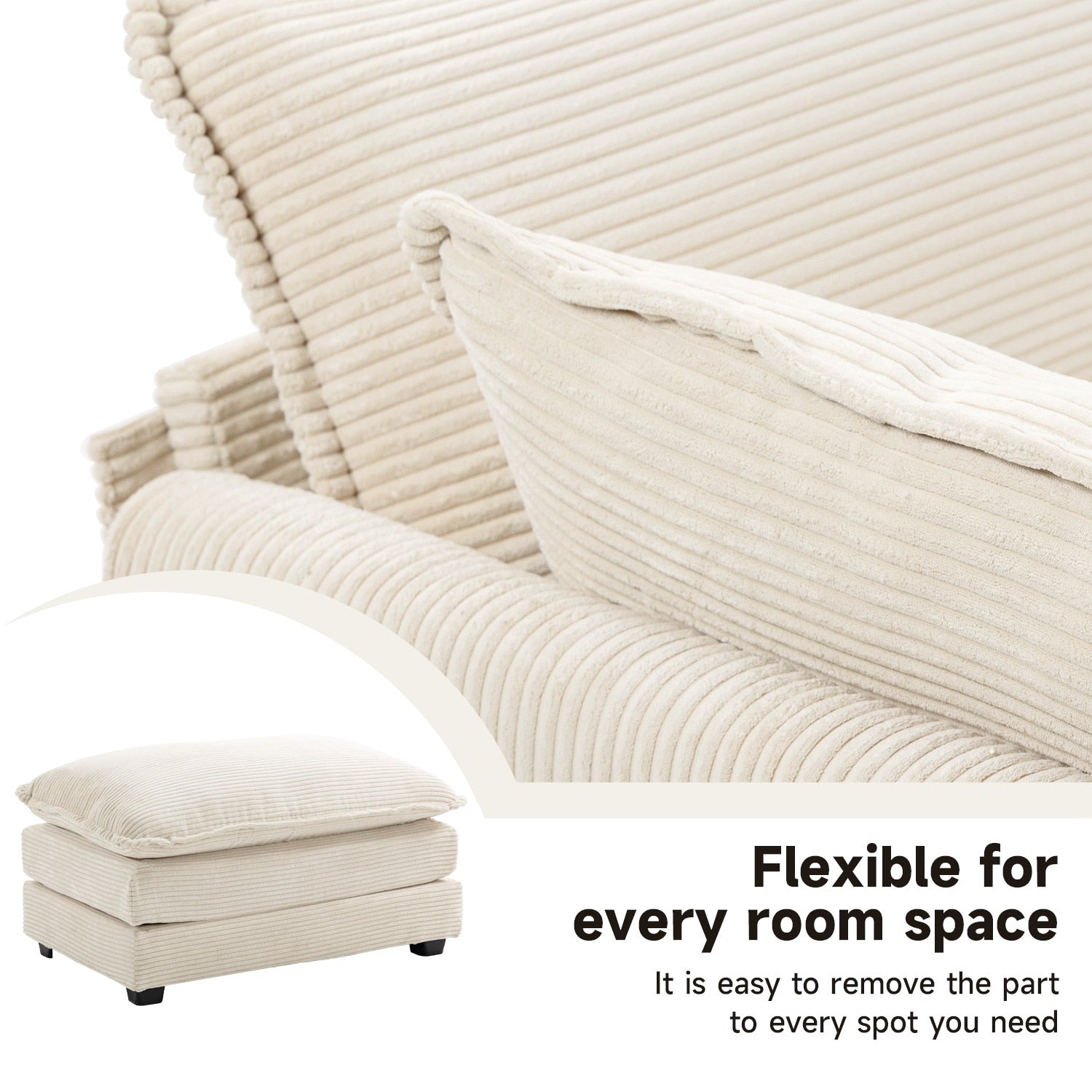 Canapé sectionnel en velours côtelé avec ottomans amovibles & coussins ultra-doux pour salon & chambre