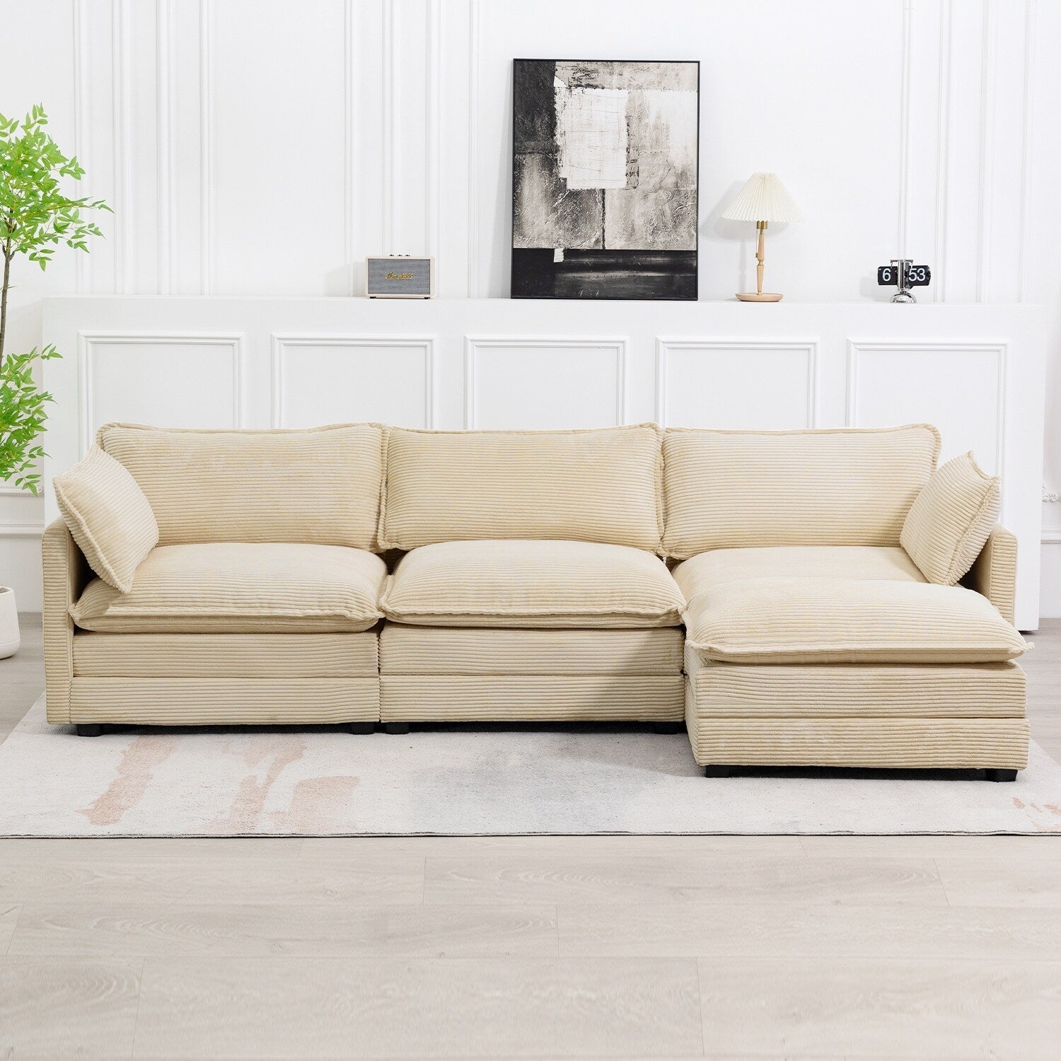 Canapé sectionnel en velours côtelé avec ottomans amovibles & coussins ultra-doux pour salon & chambre