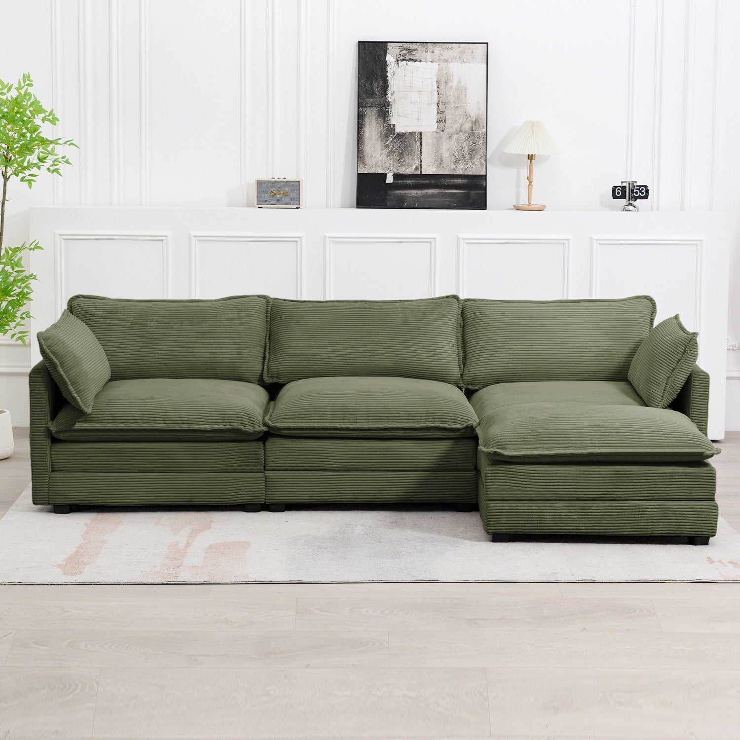 Canapé sectionnel en velours côtelé avec ottomans amovibles & coussins ultra-doux pour salon & chambre