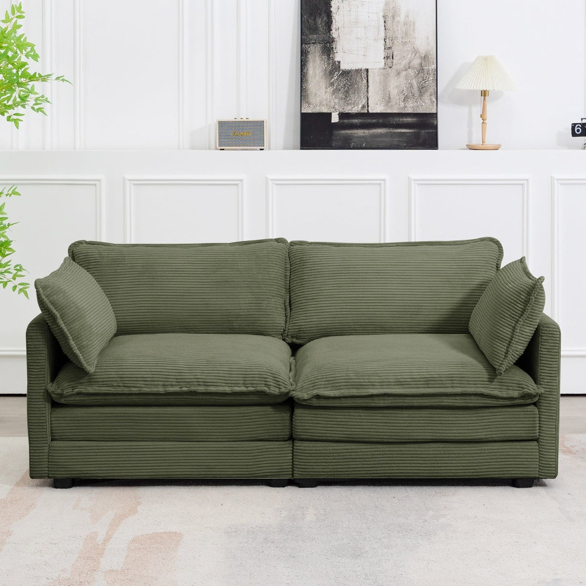 Canapé sectionnel en velours côtelé avec ottomans amovibles & coussins ultra-doux pour salon & chambre