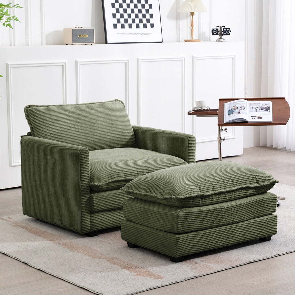 Canapé sectionnel en velours côtelé avec ottomans amovibles & coussins ultra-doux pour salon & chambre