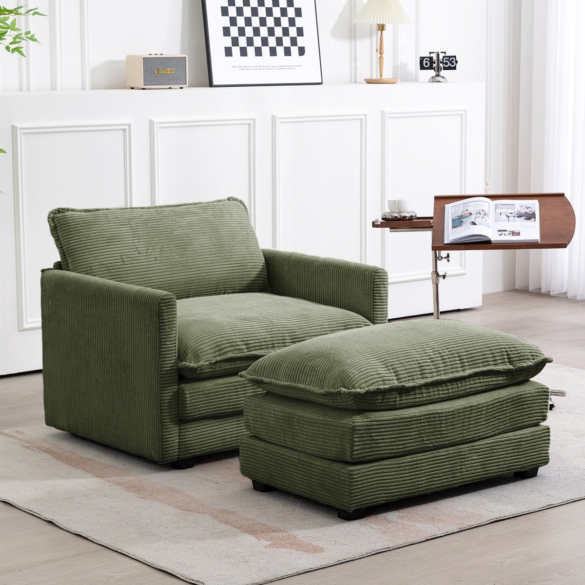 Canapé sectionnel en velours côtelé avec ottomans amovibles & coussins ultra-doux pour salon & chambre