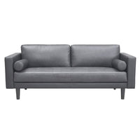 Canapé moderne en cuir véritable avec pieds en bois & coussin traversin supplémentaire