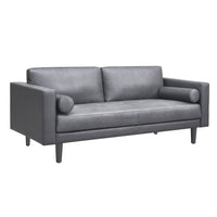 Canapé moderne en cuir véritable avec pieds en bois & coussin traversin supplémentaire