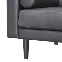 Canapé moderne en cuir véritable avec pieds en bois & coussin traversin supplémentaire