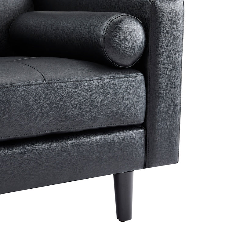 Canapé moderne en cuir véritable avec pieds en bois & coussin traversin supplémentaire